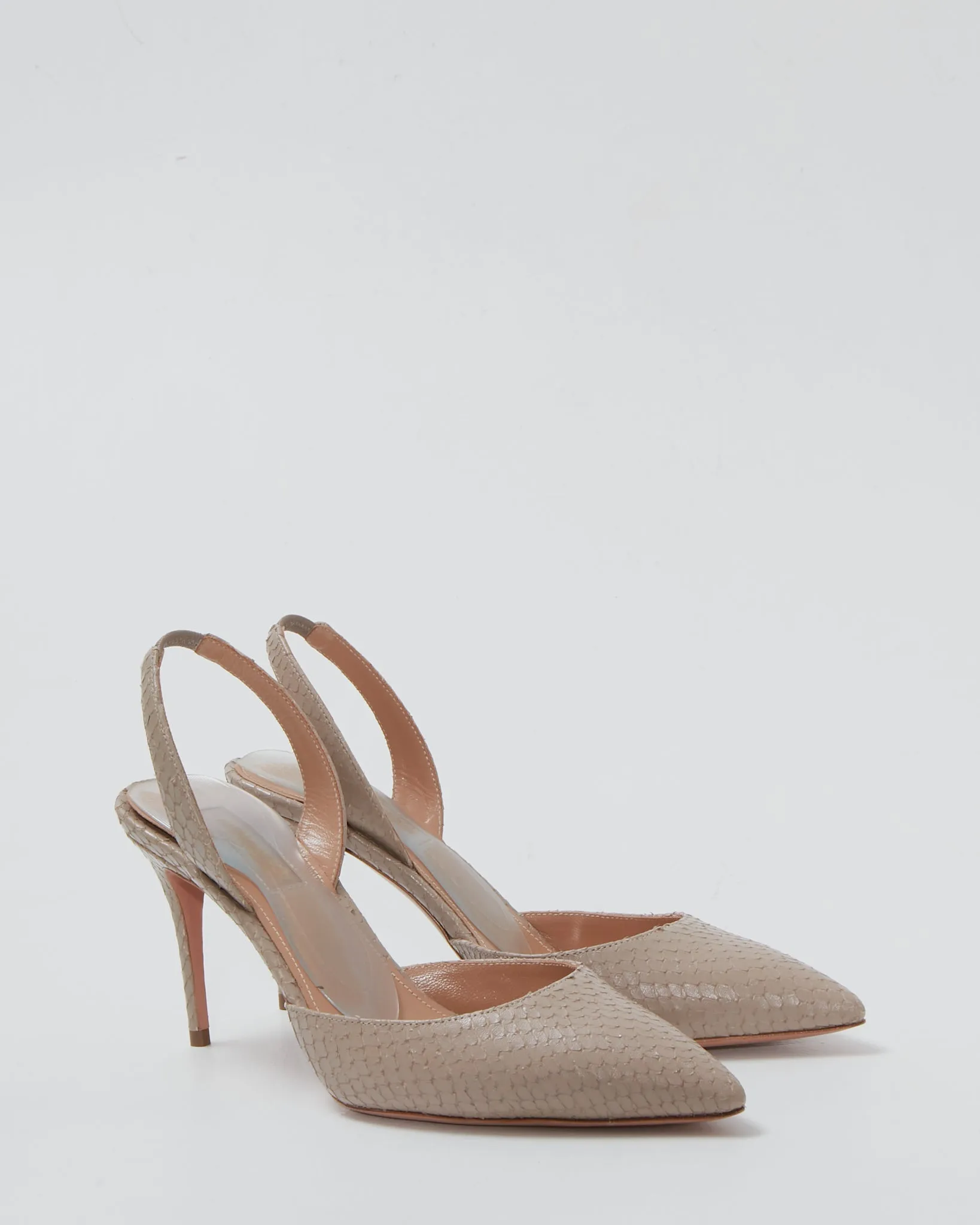 Aquazzura Grey Python Slingback Pointed Toe Pumps - 36.5