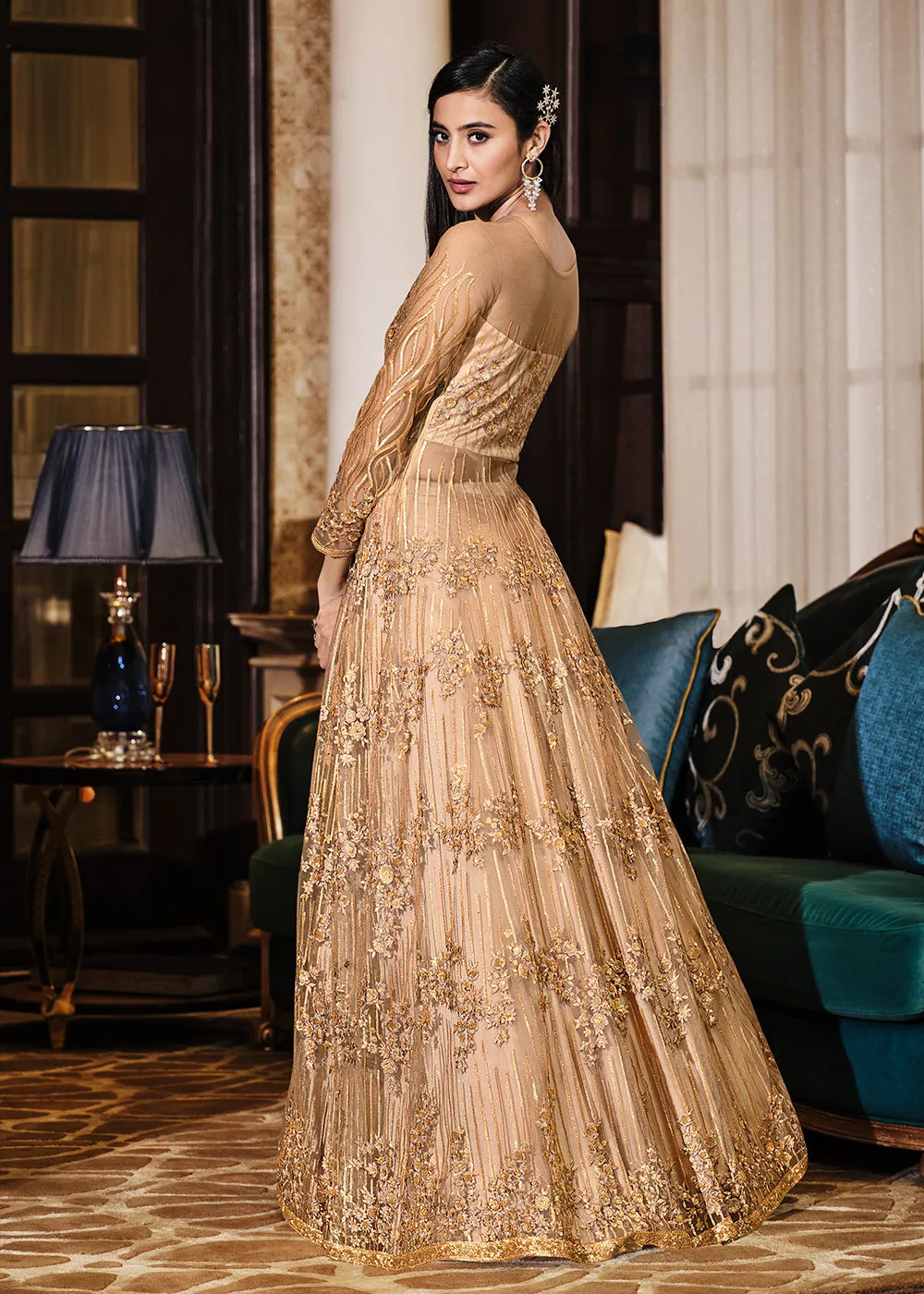 Beige Lehenga/Pant Style Embroidered Designer Anarkali Suit