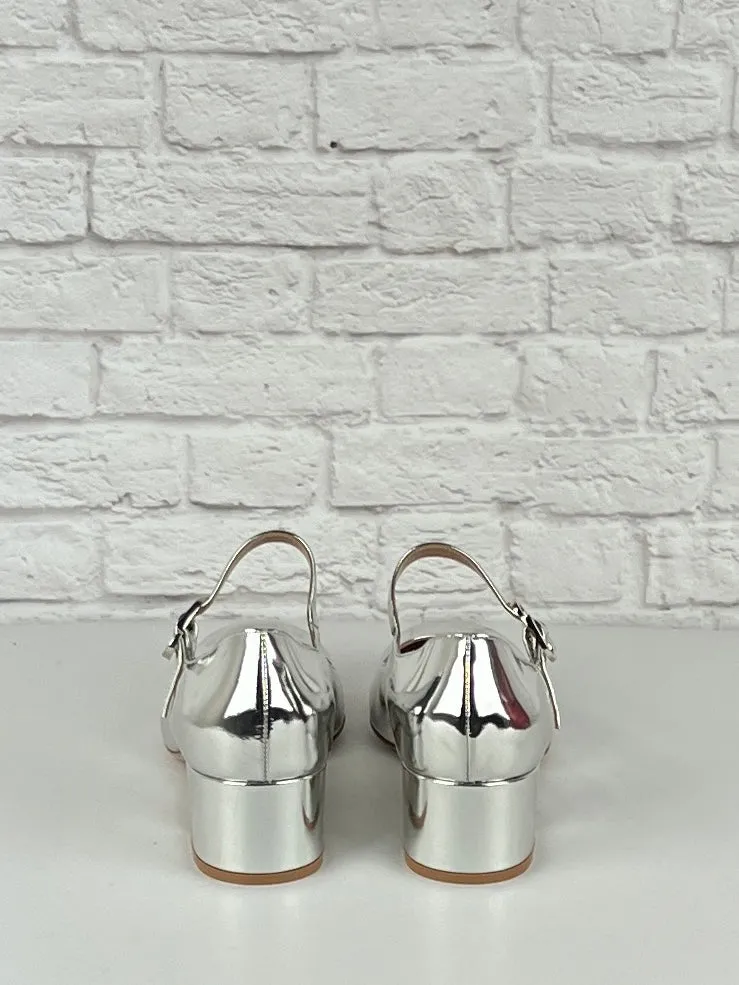 Gianvitto Rossi Mary Jane Metallic Leather Pumps, New, Size 40, Silver