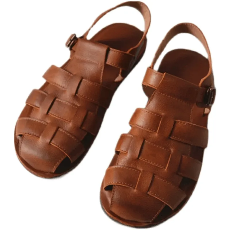 Jesus Style Braided Cowhide Leather Sandals