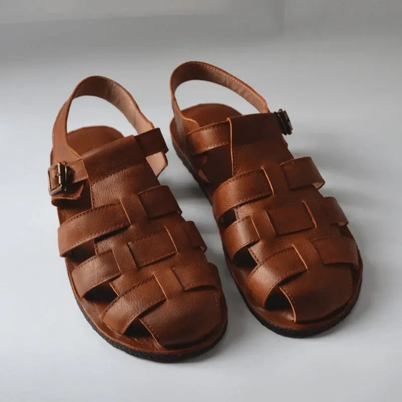 Jesus Style Braided Cowhide Leather Sandals