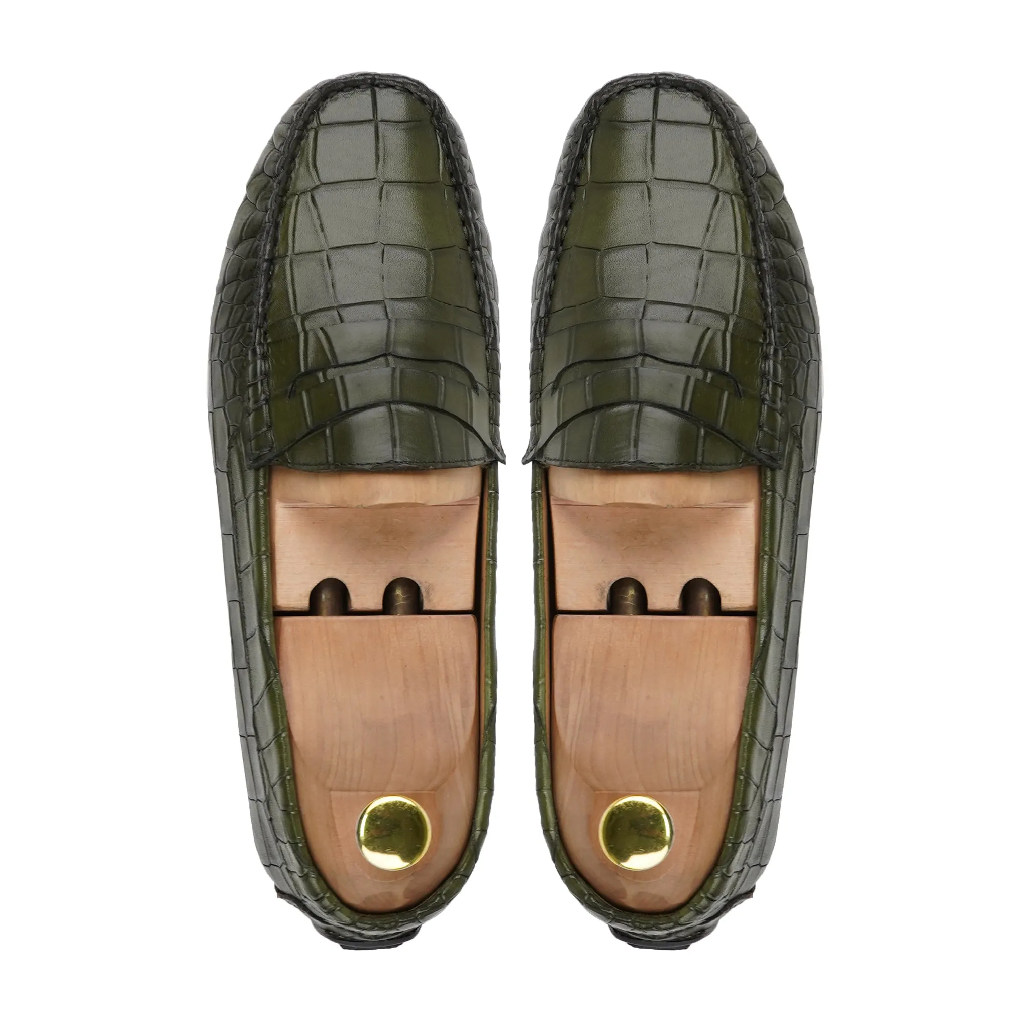 Kobe - Men's Green Patina Calf Leather Driver Shoe