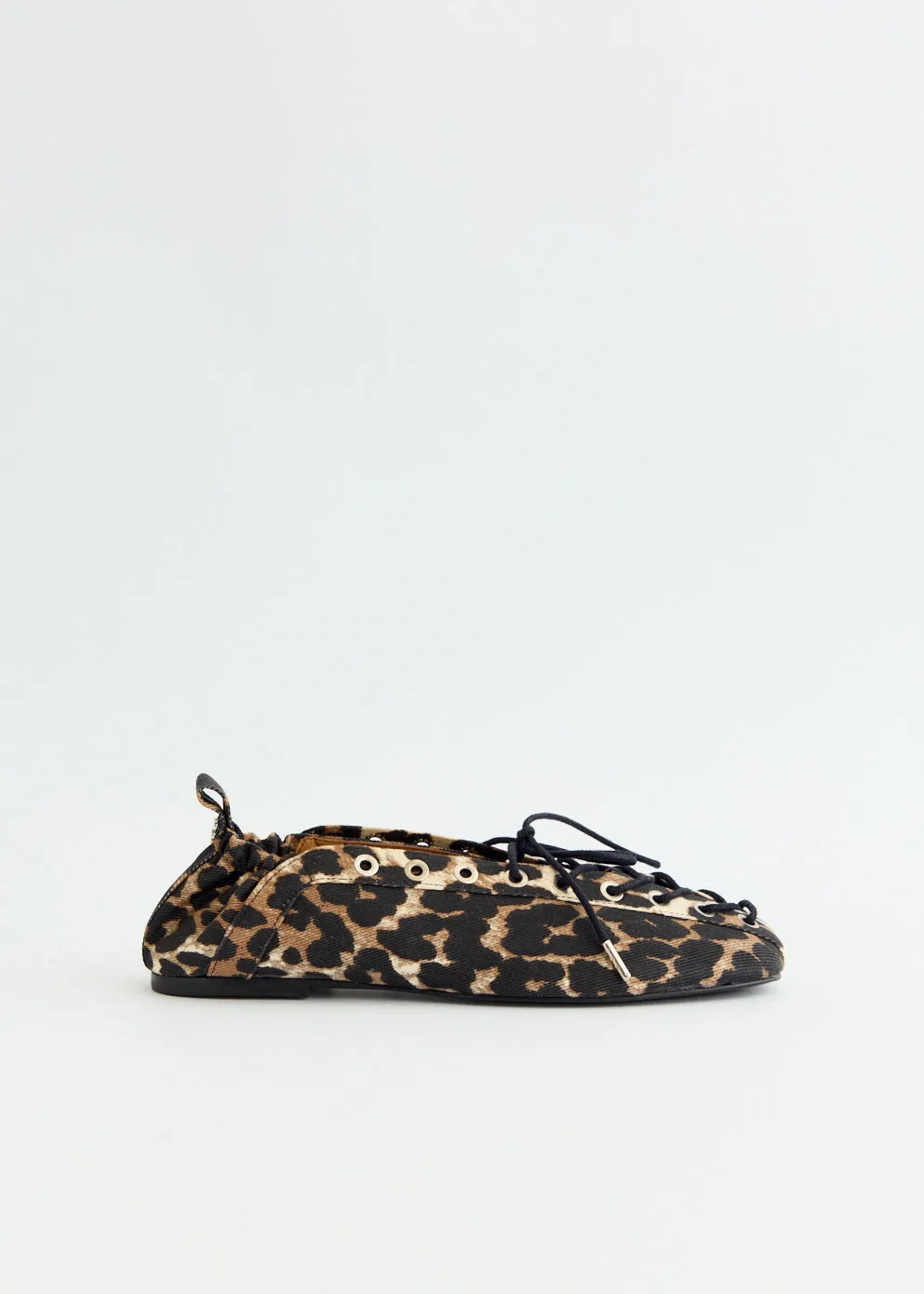 Leopard Printed Eyelets Lace Up Ballerinas