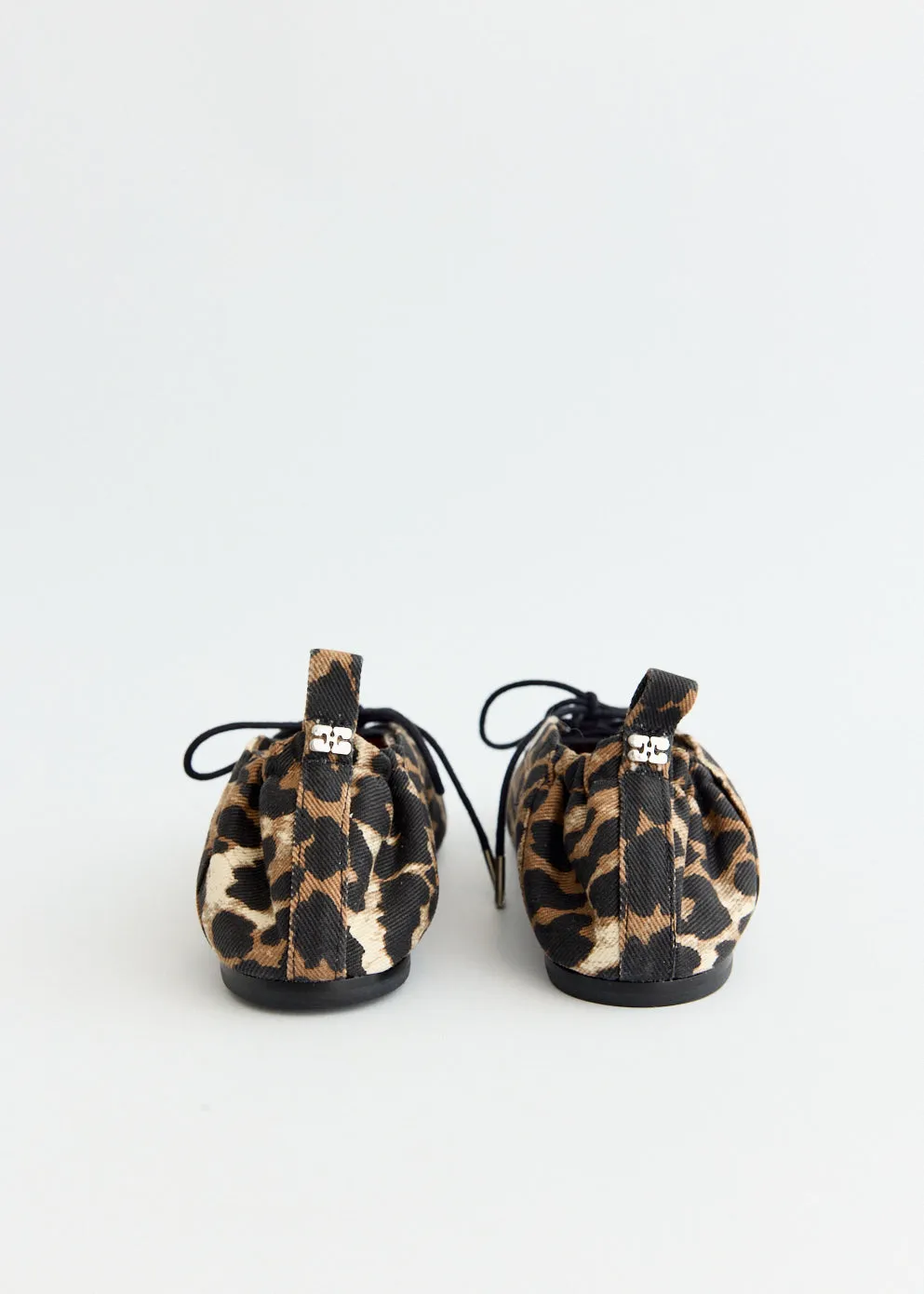 Leopard Printed Eyelets Lace Up Ballerinas