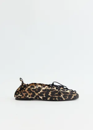 Leopard Printed Eyelets Lace Up Ballerinas
