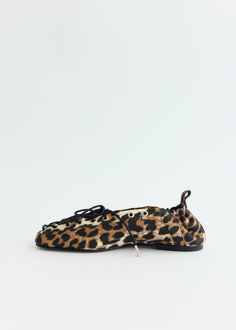 Leopard Printed Eyelets Lace Up Ballerinas