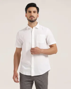 Linen Formal Half Sleeve White Solid Shirt - Lang