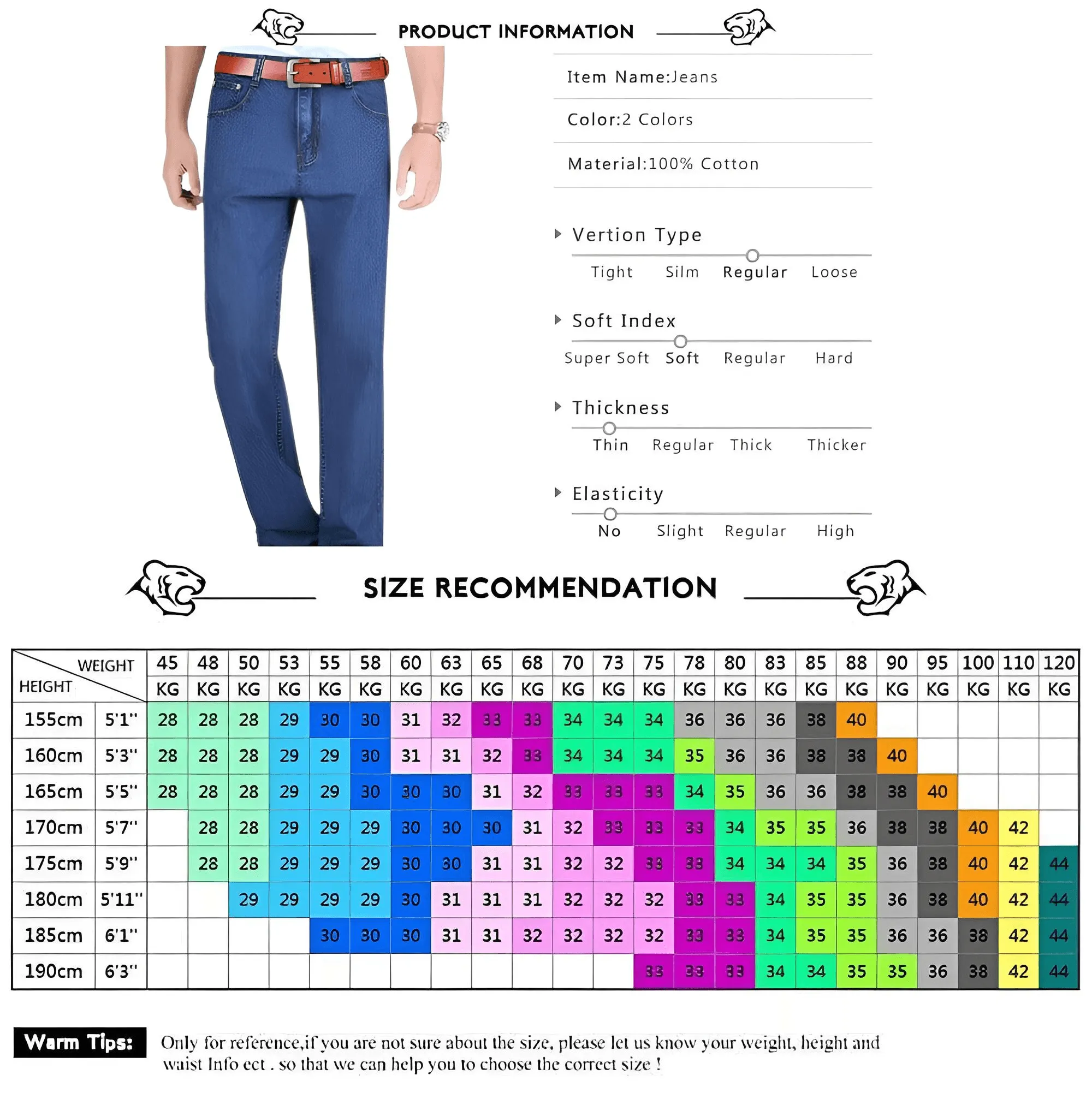 Men's Lightweight Casual Jeans - 100% Cotton!