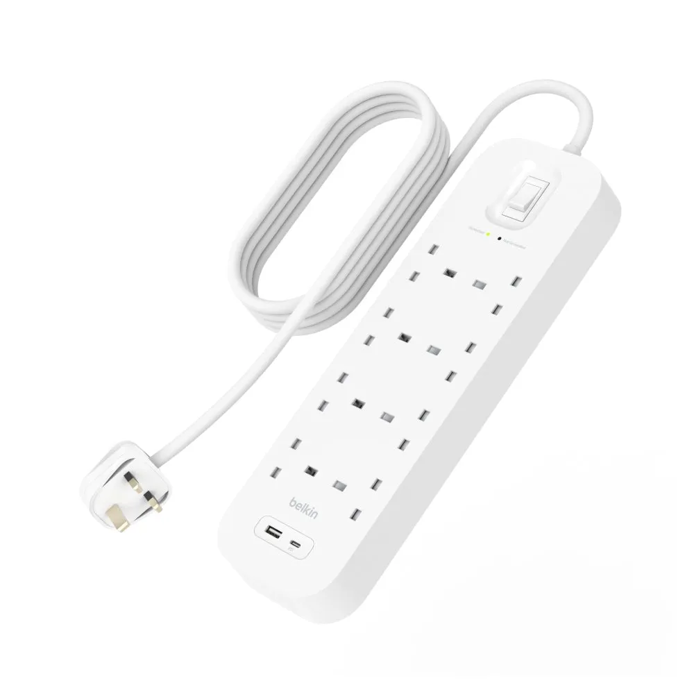[OPEN BOX] BELKIN Surge Protector 8 outputs - 2 Ports USB-C and USB-A - 2M - White
